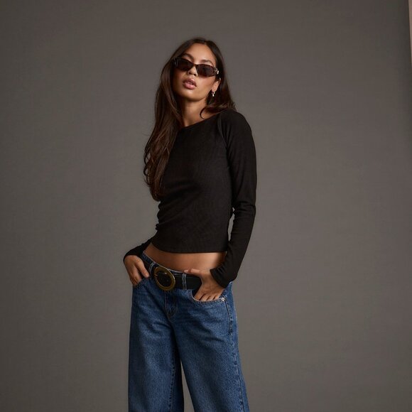 12th Tribe Tops - 12th Tribe Matti Black Boat Neck Top Size S